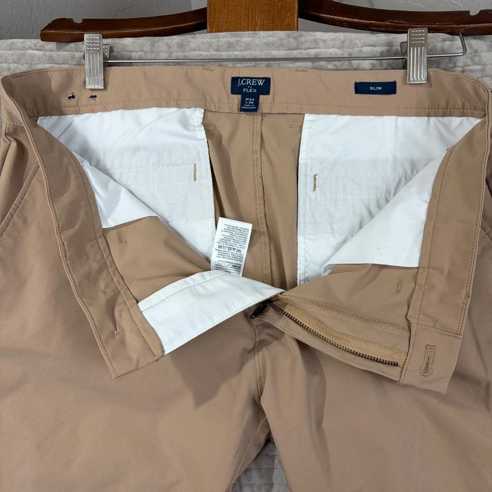 J. Crew Flex Slim Chino‎ Pants Tan Khaki Mens W34 L30 Straight Leg Casual